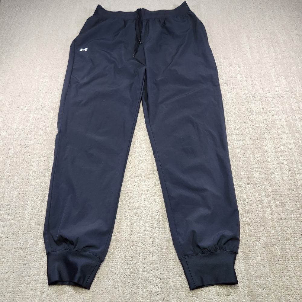 Under Armour Pants Women Medium Hi Rise Woven Black Jogger Stretch Training
